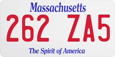 MA license plate 262ZA5