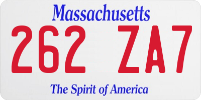 MA license plate 262ZA7