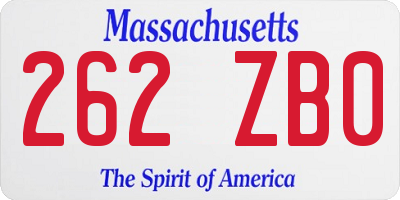 MA license plate 262ZB0