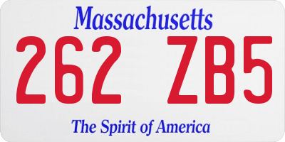 MA license plate 262ZB5