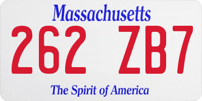 MA license plate 262ZB7
