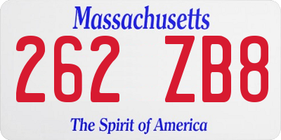 MA license plate 262ZB8