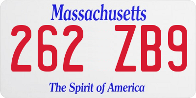 MA license plate 262ZB9