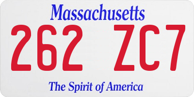 MA license plate 262ZC7