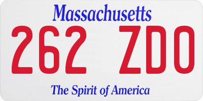 MA license plate 262ZD0