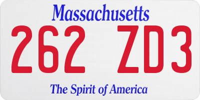 MA license plate 262ZD3