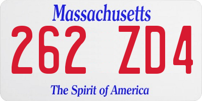 MA license plate 262ZD4