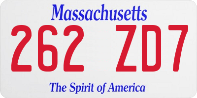 MA license plate 262ZD7