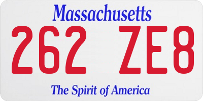 MA license plate 262ZE8