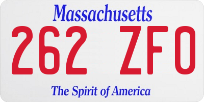 MA license plate 262ZF0