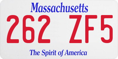 MA license plate 262ZF5