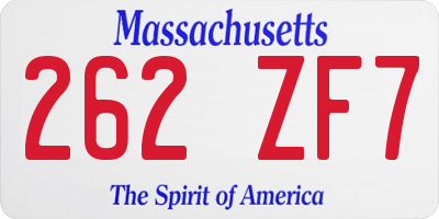 MA license plate 262ZF7