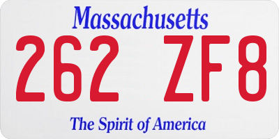 MA license plate 262ZF8