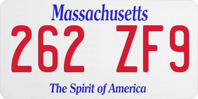 MA license plate 262ZF9