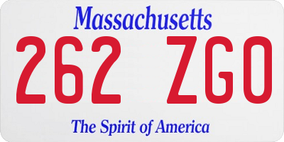 MA license plate 262ZG0