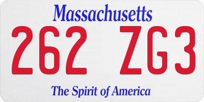 MA license plate 262ZG3