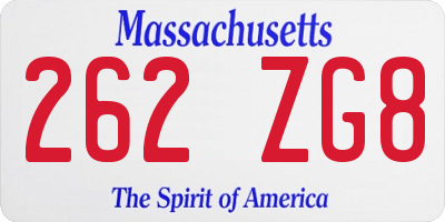 MA license plate 262ZG8