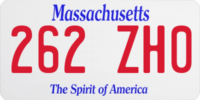 MA license plate 262ZH0