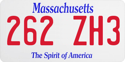 MA license plate 262ZH3