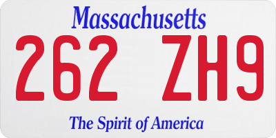 MA license plate 262ZH9