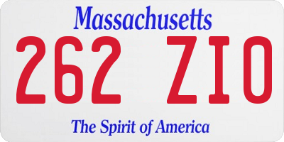 MA license plate 262ZI0
