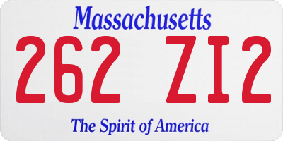MA license plate 262ZI2