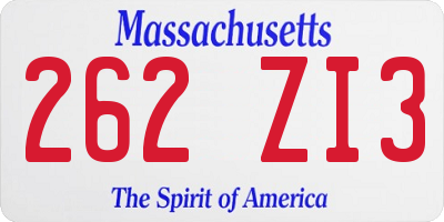 MA license plate 262ZI3