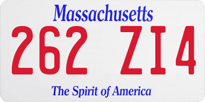 MA license plate 262ZI4