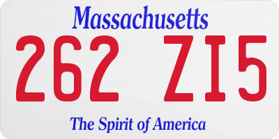 MA license plate 262ZI5