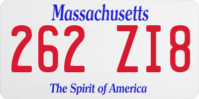MA license plate 262ZI8