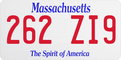 MA license plate 262ZI9
