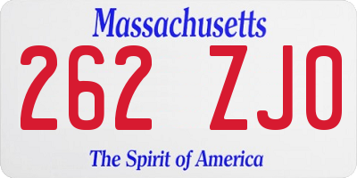 MA license plate 262ZJ0