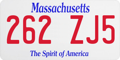MA license plate 262ZJ5