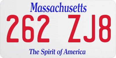 MA license plate 262ZJ8