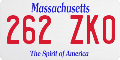 MA license plate 262ZK0