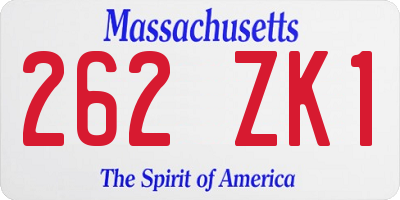MA license plate 262ZK1