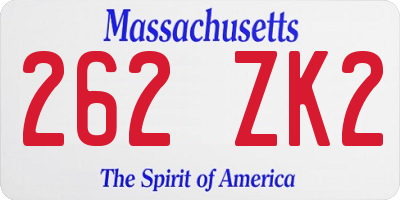 MA license plate 262ZK2