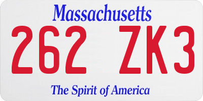 MA license plate 262ZK3