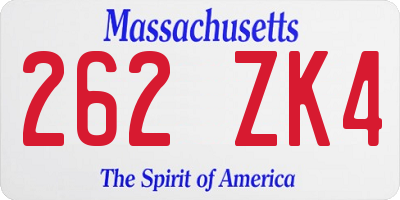 MA license plate 262ZK4