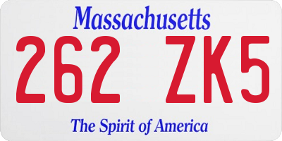 MA license plate 262ZK5