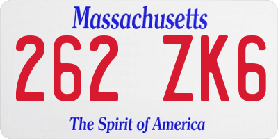MA license plate 262ZK6