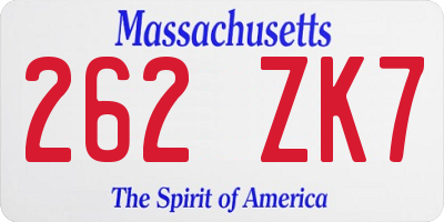 MA license plate 262ZK7