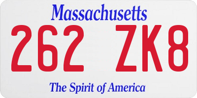 MA license plate 262ZK8