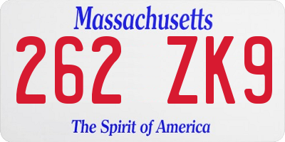 MA license plate 262ZK9