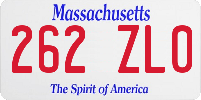 MA license plate 262ZL0