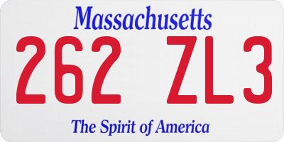 MA license plate 262ZL3