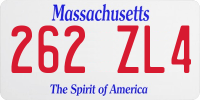 MA license plate 262ZL4