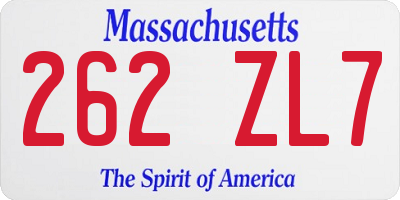 MA license plate 262ZL7