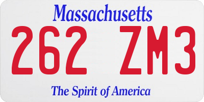 MA license plate 262ZM3
