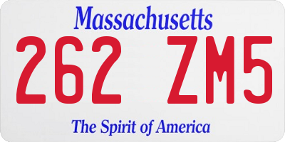 MA license plate 262ZM5